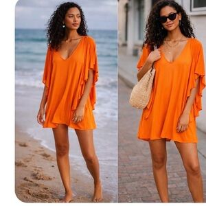 Free People Beach draped orange dress